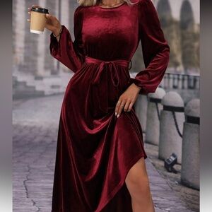 Elegant Velvet Burgundy Dress